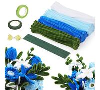 320Pièces Fil Chenille Bleu Vert, Cure-Pipe Chenille Rosen Pivoines, Pipe Cleaners Kit Fleur 30cm,avec Floratape et Tige Fleur, pour Fournitures de Bouquet de Loisirs Créatifs Artisanat Décoration DIY