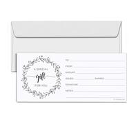 321Done Lot de 24 certificats cadeaux vierges avec enveloppes, fabriqués aux États-Unis - 4 x 9 - Blanc - Motif couronne - Pour vacances, Noël, petite entreprise, spa, salon