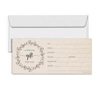 321Done Lot de 24 certificats cadeaux vierges avec enveloppes, fabriqués aux États-Unis - 4 x 9 kraft brun clair, motif couronne rustique, bons pour vacances, Noël, petites entreprises, spa, salon