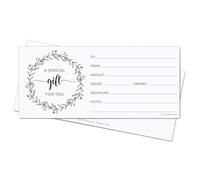 321Done Lot de 24 certificats cadeaux vierges fabriqués aux États-Unis - 4 x 9 - Blanc - Motif couronne - Pour vacances, Noël, petite entreprise, spa, salon