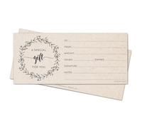 321Done Lot de 24 certificats cadeaux vierges fabriqués aux États-Unis - 4 x 9 kraft brun clair, motif couronne rustique, bons pour vacances, Noël, petites entreprises, spa, salon