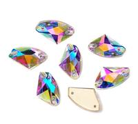 3256 Pierres de cristal à coudre Forme galactique Strass à dos plat Deux trous pour robe de mariée vêtements chaussures, 9x14mm 30Pcs, Cristal de verre, Cristal