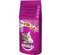 WHISKAS Adult - croquettes pour chat avec boeuf et légumes 14kg+ Surprise gratuite pour chat