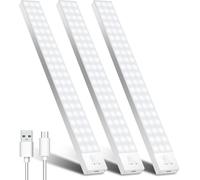 32cm Lampe De Placard Detecteur De Mouvement Lot De 3, 5000k 1500mah Lampe Led Detecteur De Mouvement Veilleuse Réglette Led Rechargeable Eclairage Led Pour Escalier, Couloir, Cuisines, Armoire