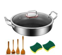 WXFKLDJ 32cm, Sauteuse avec Couvercle en Acier Inoxydable Antiadhésif Profond Poêle À Frire Wok Et Poêles À Sauter 7 Couches Chauffage Rapide Et Uniforme Compatible avec Toutes Les Plaques De Cuisson