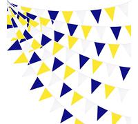 32Ft Bleu Jaune Blanc Fanions Guirlande Tissu Bannière Triangle Drapeau Banderole Décoration de Fête pour Anniversaire Bapteme Mariage Diplômes Nautique Ahoy Achor Pirate sous la mer Fête Fournitures