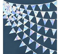 32Ft Décoration de fête irisée Tissu Triangle Fanion Bannière Drapeau Guirlande de banderoles en Coton pour Anniversaire Bapteme Mariage fiançailles Disco Euphoria Galaxie de fête Deco