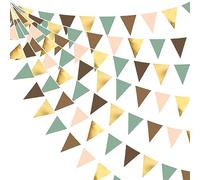 32Ft Marron Or Vert Sauge Rose Fanion Bannière Guirlande de Décoration de fête Brun Dorées Vert Rétro Rose Tissu Drapeau Banderoles pour Jungle Safari Forêt Dinosaure Anniversaire Bapteme Mariage Deco