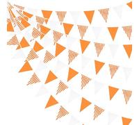 32Ft Orange Décorations de fête Orange Blanc Carreaux de buffle à carreaux Triangle Drapeau Vichy Fanion Guirlande en tissu Serpentins pour l'automne Mariage Anniversaire Thanksgiving Pique-nique