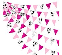 32Ft Rose Vif Cowgirl Fanion Guirlande Bannière Décoration de Fête Imprimé Vache laitière Tissu Triangle Drapeau Banderole pour Western Cowgirls Disco Fille Anniversaire Bapteme Mariage Deco Suspendue