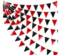 32Ft Rouge et Noire Tissu Métallique Fanion Bannière Drapeau Guirlande Banderoles Décoration de fête pour Halloween Anniversaire Bapteme Mariage EVJF Diplôme Casino de Las Vegas Poker Pirate fête deco
