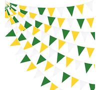 32Ft Vert Jaune Blanc Fanions Guirlande Tissu Bannière Triangle Drapeau Banderole Décoration de Fête pour Anniversaire Bapteme Mariage Goûter Intérieur et Extérieur Printemps-été fête Décor Suspendre
