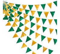 32Ft Vertes et Dorées Tissu Métallique Fanion Bannière Drapeau Guirlande Banderole Décoration de fête pour Diplôme Anniversaire Bapteme Mariage Noël Printemps été Master Golf Thème Extérieure Decor