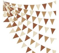 32Ft Vintage Lin Marron Fanion Guirlande Bannière Bruant Décoration de Fête Brun Jute Fin Tissu Triangle Drapeau Banderole pour Bohême Anniversaire Mariage Bapteme Ours en Peluche Thème Suspendue Deco