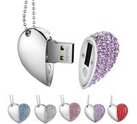 32GB Diamond Heart Shape USB 3.0 Flash Drive High Speed Data Storage (Purple)