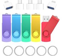 32GB USB 3.0 Flash Drive with USB C 3.0 Adapter and Key Ring 5 Pack