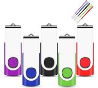 32GB USB Flash Drive, USB 2.0 Flash Drive Storage Flash Drive Swivel U Disk Memory Stick Pendrive with 5 Cords, Set of 5 (Black Blue, Purple, Red, Green)