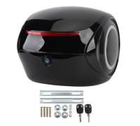 32L Motorcycle Top Case, Sporty Style Water Dust Proof Portable Trunk Storage Carrier with Backrest and Reflective Strips, Suitable for Motorcycles, Scooters, Electric Bikes (Black)