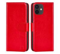 32nd Étui Portefeuille en Cuir PU Flip Coque pour Apple iPhone 12 (6.1") / Apple iPhone 12 Pro (6.1"), Housse avec Fentes CB et Fermeture Magnétique - Rouge