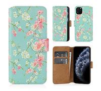 32nd Floral Series 2.0 - Étui Portefeuille en Cuir PU Design Floral pour Apple iPhone 11 Pro (5.8"), Housse Concevoir avec Fentes CB et Fermeture Magnétique - Printemps Bleu