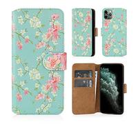 32nd Floral Series 2.0 - Étui Portefeuille en Cuir PU Design Floral pour Apple iPhone 11 Pro Max (6.5"), Housse Concevoir avec Fentes CB et Fermeture Magnétique - Printemps Bleu