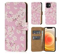 32nd Floral Series 2.0 - Étui Portefeuille en Cuir PU Design Floral pour Apple iPhone 12 Mini (5.4"), Housse Concevoir avec Fentes CB et Fermeture Magnétique - Fleur de Cerisier