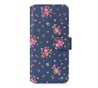 32nd Floral Series 2.0 - Étui Portefeuille en Cuir PU Design Floral pour Motorola Moto G8, Housse Concevoir avec Fentes CB et Fermeture Magnétique - Rose Retro Indigo
