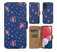 32nd Floral Series 2.0 - Étui Portefeuille en Cuir PU Design Floral pour Samsung Galaxy A13 4G (2022) & A04S (2022), Housse Concevoir avec Fentes CB et Fermeture Magnétique - Rose Retro Indigo