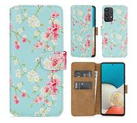 32nd Floral Series 2.0 - Étui Portefeuille en Cuir PU Design Floral pour Samsung Galaxy A53 5G (2022), Housse Concevoir avec Fentes CB et Fermeture Magnétique - Printemps Bleu