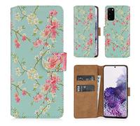 32nd Floral Series 2.0 - Étui Portefeuille en Cuir PU Design Floral pour Samsung Galaxy S20, Housse Concevoir avec Fentes CB et Fermeture Magnétique - Printemps Bleu