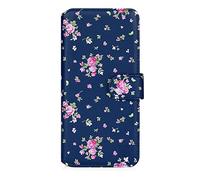 32nd Floral Series 3.0 - Étui Portefeuille en Cuir PU Design Floral pour Apple iPhone 14 (6.1"), Housse Concevoir avec Fentes CB et Fermeture Magnétique - Rose Retro Indigo