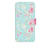 32nd Floral Series 3.0 - Étui Portefeuille en Cuir PU Design Floral pour Apple iPhone 14 (6.1"), Housse Concevoir avec Fentes CB et Fermeture Magnétique - Printemps Bleu