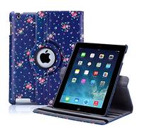 32nd Floral Series - Étui Folio Flip en Cuir PU Design Floral pour Apple iPad 2, 3 & 4, Housse Concevoir avec Un Support Réglable - Rose Retro Indigo
