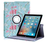 32nd Floral Series - Étui Folio Flip en Cuir PU Design Floral pour Apple iPad 9.7" (2017) & iPad 9.7" (2018), Housse Concevoir avec Un Support Réglable - Printemps Bleu