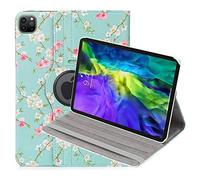 32nd Floral Series - Étui Folio Flip en Cuir PU Design Floral pour Apple iPad Pro 11" (2020/2021) / Air 4 (2020), Housse Concevoir avec Un Support Réglable - Printemps Bleu