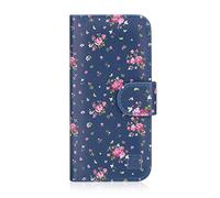 32nd Floral Series - Étui Portefeuille en Cuir PU Design Floral pour Apple iPhone 5, 5S & SE (2016), Housse Concevoir avec Fentes CB et Fermeture Magnétique - Rose Retro Indigo