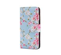 32nd Floral Series - Étui Portefeuille en Cuir PU Design Floral pour Apple iPhone 7, 8, SE (2020) & SE (2022), Housse Concevoir avec Fentes CB et Fermeture Magnétique - Printemps Bleu