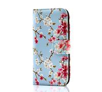 32nd Floral Series - Étui Portefeuille en Cuir PU Design Floral pour Samsung Galaxy A5 (2017), Housse Concevoir avec Fentes CB et Fermeture Magnétique - Printemps Bleu