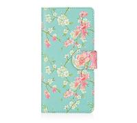 32nd Floral Series - Étui Portefeuille en Cuir PU Design Floral pour Samsung Galaxy Note 10 Plus (2019), Housse Concevoir avec Fentes CB et Fermeture Magnétique - Printemps Bleu
