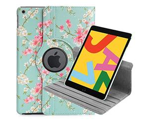 32nd Floral Series - Housse en Cuir PU 360 Folio avec Support pour Apple iPad 10.2" 7e Gen (2019), 8e Gen (2020) et 9e Gen (2021) et iPad Pro 2 10,5" (2017) - Printemps Bleu
