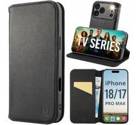 32nd Série Classique 2.0 - Étui Portefeuille en Cuir Véritable Coque pour iPhone 17 Pro Max (6.9"), Housse avec Blocage RFID Fente CB, Fermeture Magnétique et Fonction de Support - Noir