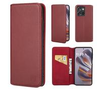 32nd Série Classique 2.0 - Étui Portefeuille en Cuir Véritable Coque pour Motorola Edge 60 Neo/Edge 50 Neo, Housse avec Blocage RFID Fente CB, Fermeture Magnétique et Fonction de Support - Bourgogne