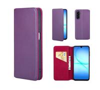 32nd Série Classique 2.0 - Étui Portefeuille en Cuir Véritable Coque pour Samsung Galaxy A18 / A17, Housse avec Blocage RFID Fente CB, Fermeture Magnétique et Fonction de Support - Aubergine