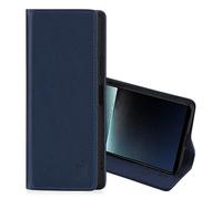 32nd Série Classique 2.0 - Étui Portefeuille en Cuir Véritable Coque pour Sony Xperia 1 V (2023), Housse avec Blocage RFID Fente CB, Fermeture Magnétique et Fonction de Support - Bleu Marine