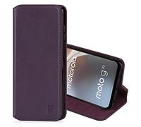 32nd Série Classique 2.0 - Étui Portefeuille en Cuir Véritable pour Motorola Moto G32, Housse Concevoir avec Fentes CB et Fermeture Magnétique Coque - Aubergine