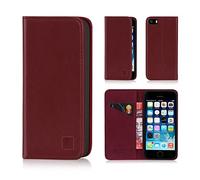 32nd Série Classique - Étui Portefeuille en Cuir Véritable pour Apple iPhone 5, 5S & SE (2016), Housse Concevoir avec Fentes CB et Fermeture Magnétique - Bourgogne