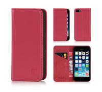 32nd Série Classique - Étui Portefeuille en Cuir Véritable pour Apple iPhone 5, 5S & SE (2016), Housse Concevoir avec Fentes CB et Fermeture Magnétique - Rose Foncé