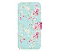 32nd Série Florale 3.0 - Étui Portefeuille en Cuir PU Design Coque pour Apple iPhone 15 (6.1"), Housse avec Blocage RFID Fentes CB, Fermeture Magnétique et Fonction de Support - Printemps Bleu
