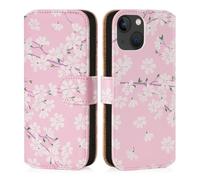 32nd Série Florale 3.0 - Étui Portefeuille en Cuir PU Design Coque pour Apple iPhone 15 (6.1"), Housse avec Blocage RFID Fentes CB, Fermeture Magnétique et Fonction de Support - Fleur de Cerisier