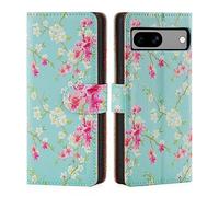 32nd Série Florale 3.0 - Étui Portefeuille en Cuir PU Design Coque pour Google Pixel 7A, Housse avec Blocage RFID Fentes CB, Fermeture Magnétique et Fonction de Support - Printemps Bleu